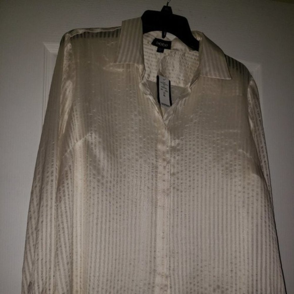 BEBE SHADOW STRIPE SILK DRESS SHIRT